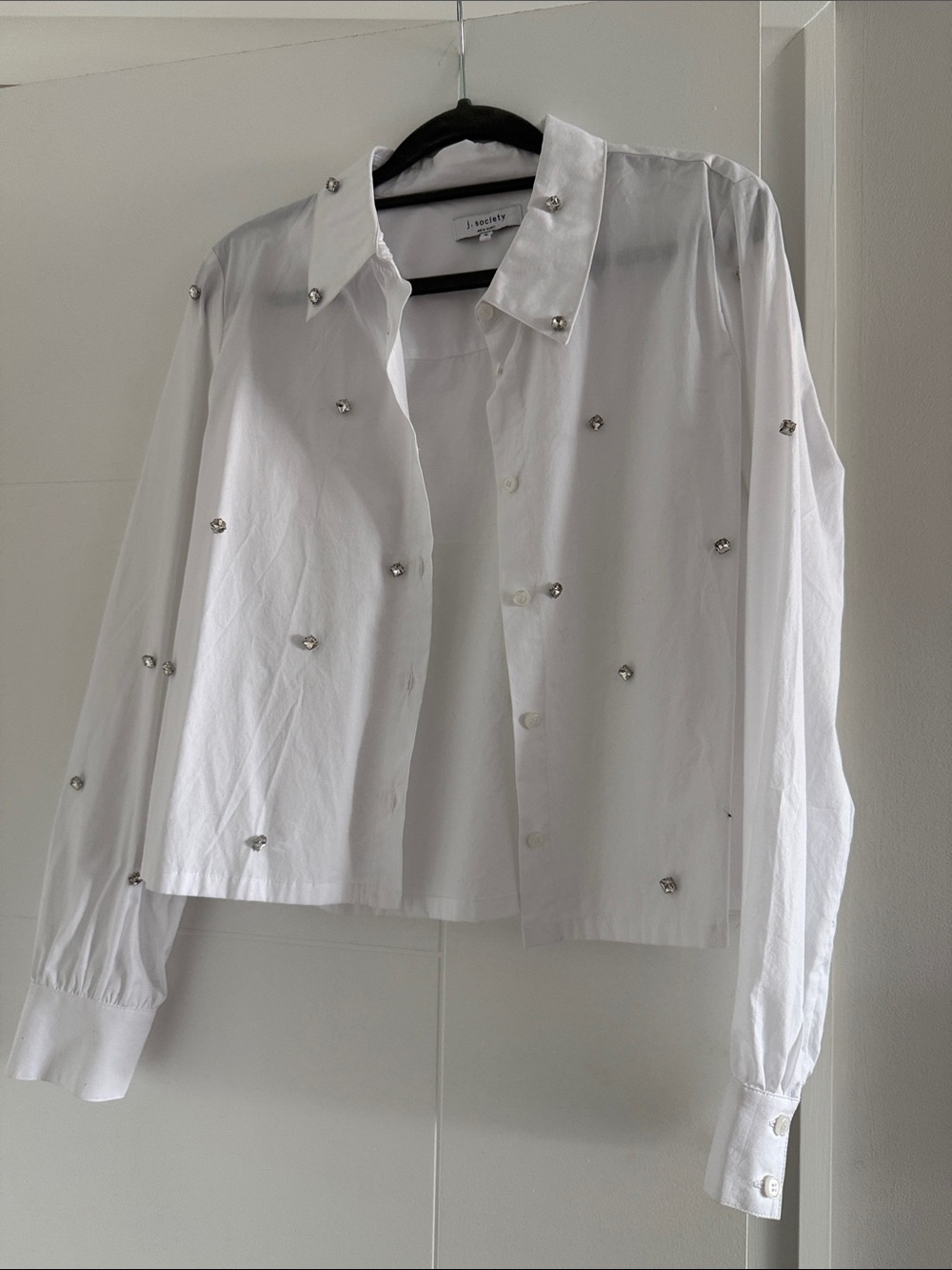 Embellished White Button-Front Women's blouse